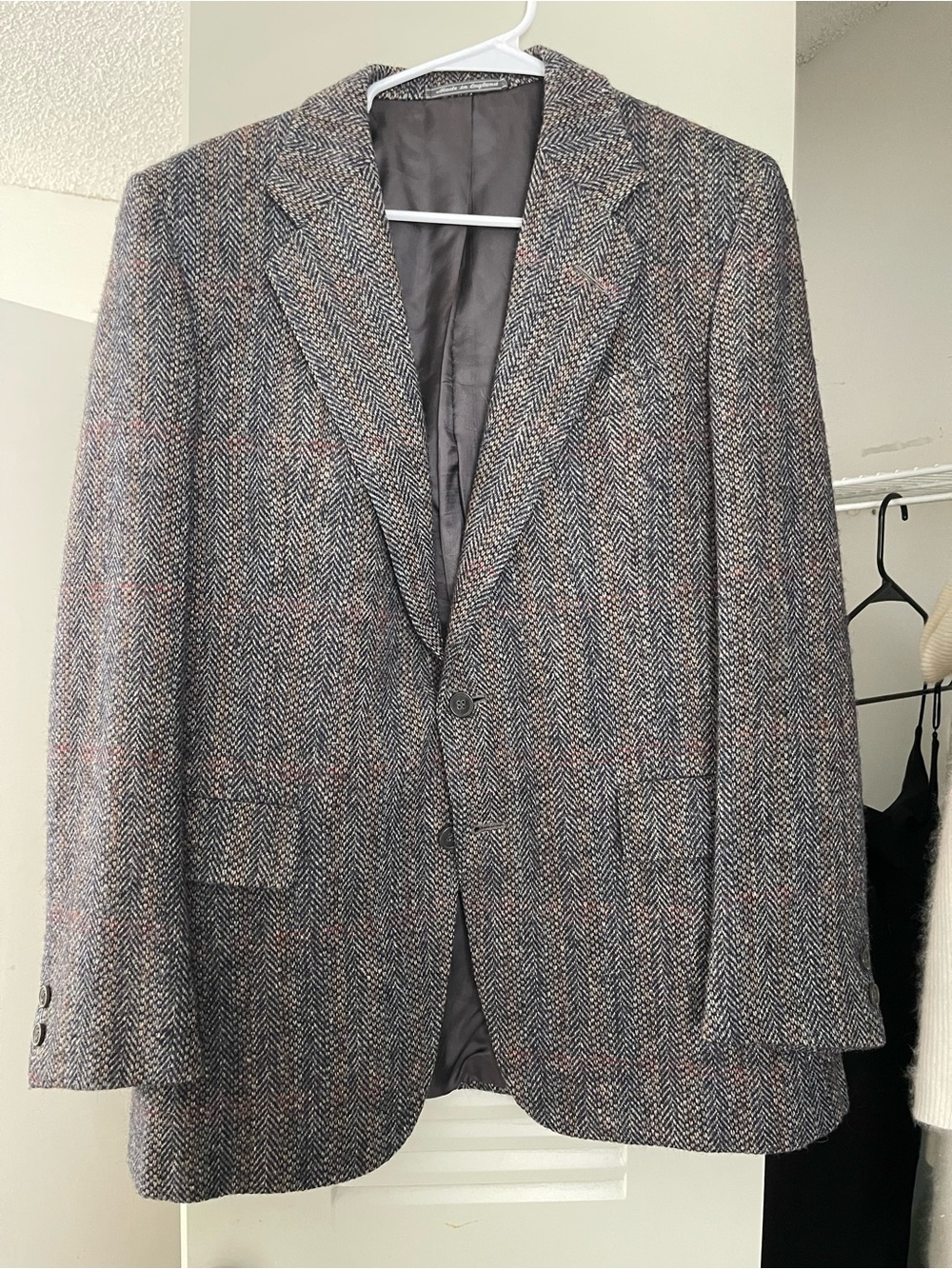 Burberry Gray Tweed Herringbone Blazer with Subtle Brown Accents